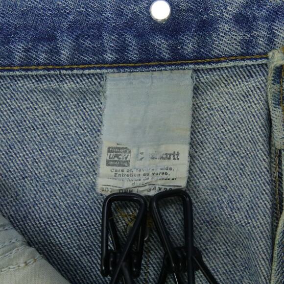THRASHED Vintage Carhartt B07 DNM Faded Blue Jeans Denim Double Knee Pant 34x31 - Picture 15 of 16
